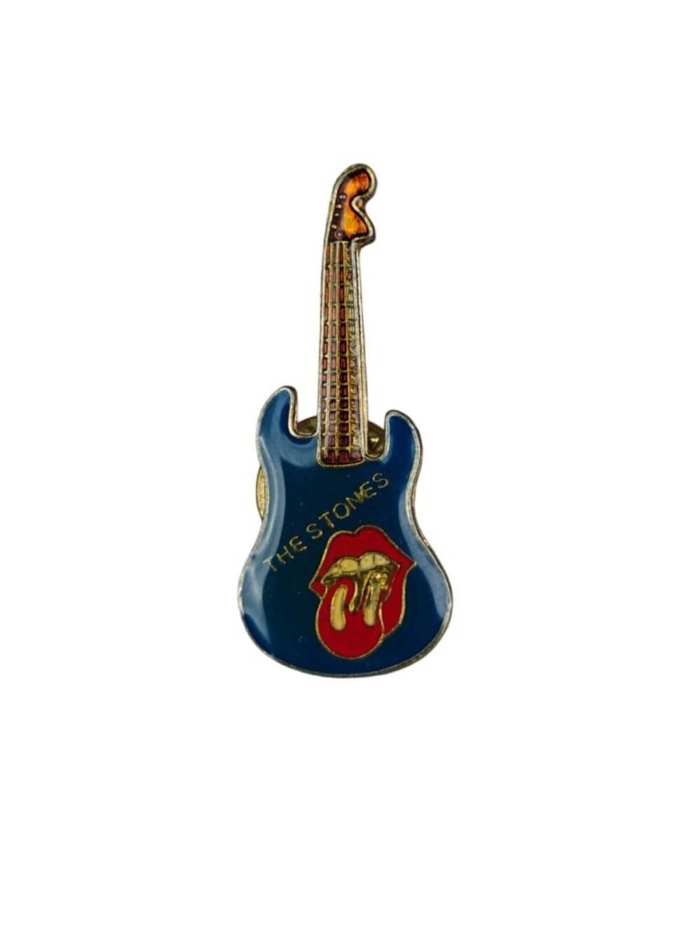 Vintage The Rolling Stones Lapel Pin Tongue Logo Blue Enamel Guitar Collectible